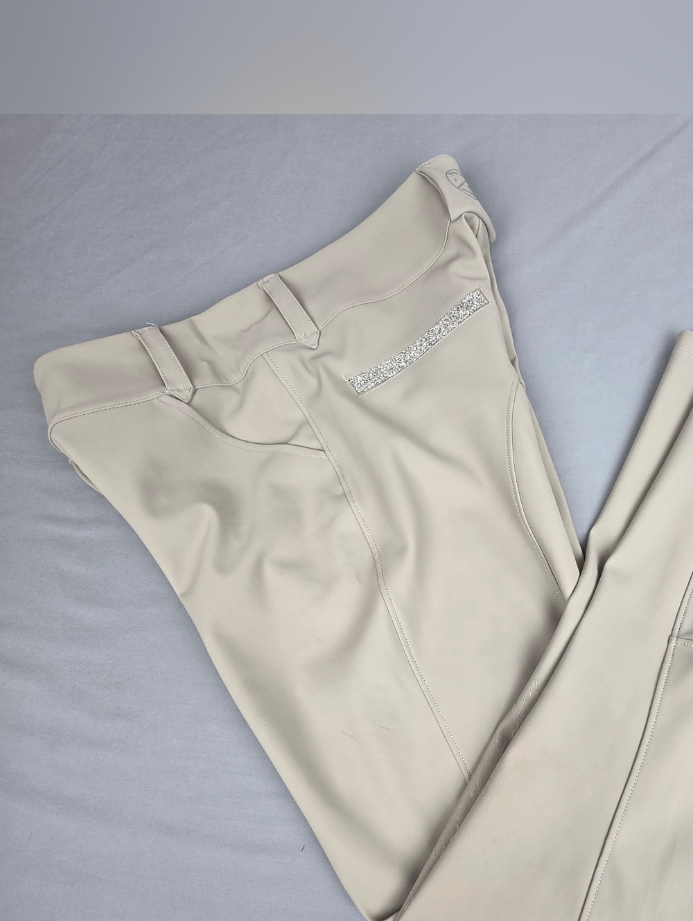 Free Ride Equestrian Pro Knee Patch Breeches Size 32 Beige/Tan Glitter Pockets